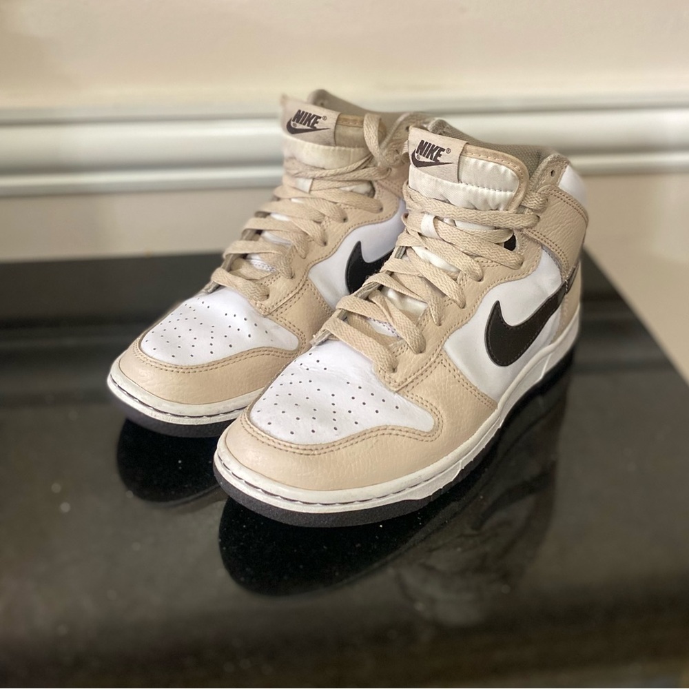 Nike Tan and White High-Top Sneakers